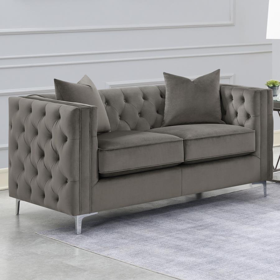 Phoebe Tufted Tuxedo Arms Loveseat Urban Bronze - (509882)