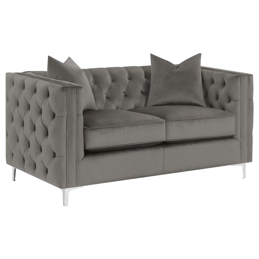 Phoebe Tufted Tuxedo Arms Loveseat Urban Bronze - (509882)