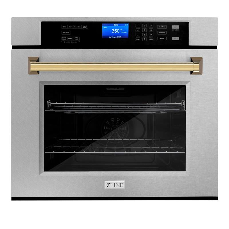 ZLINE 30" Autograph Edition Single Wall Oven with Self Clean and True Convection in DuraSnow Stainless Steel (AWSSZ-30) [Color: Gold] - (AWSSZ30G)