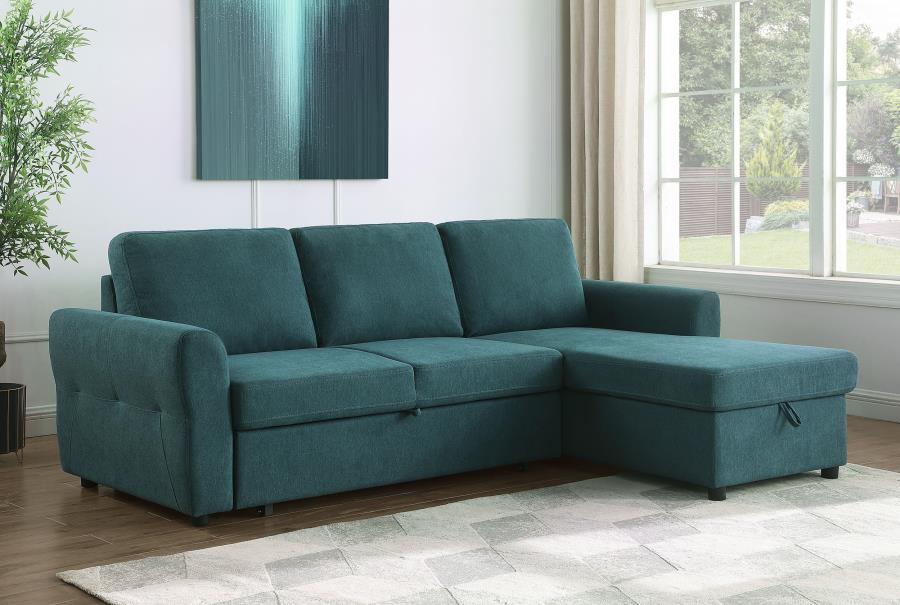 Samantha Upholstered Sleeper Sofa Sectional With Storage Chaise Teal Blue - (511087)