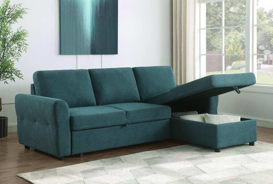 Samantha Upholstered Sleeper Sofa Sectional With Storage Chaise Teal Blue - (511087)