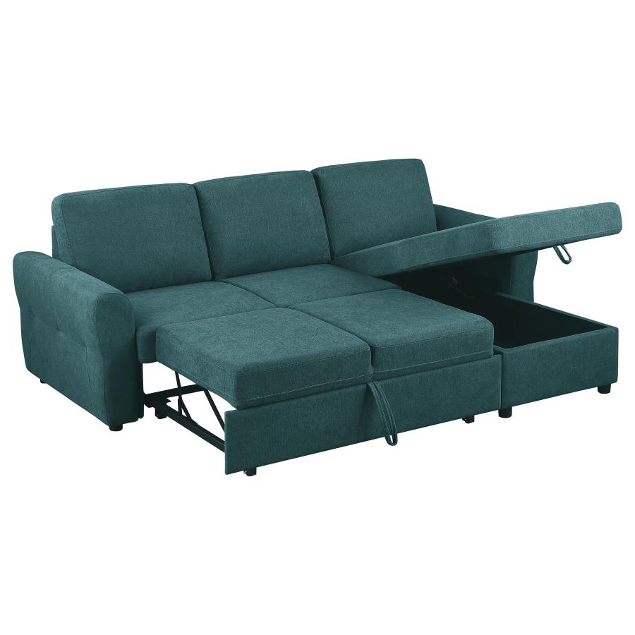 Samantha Upholstered Sleeper Sofa Sectional With Storage Chaise Teal Blue - (511087)