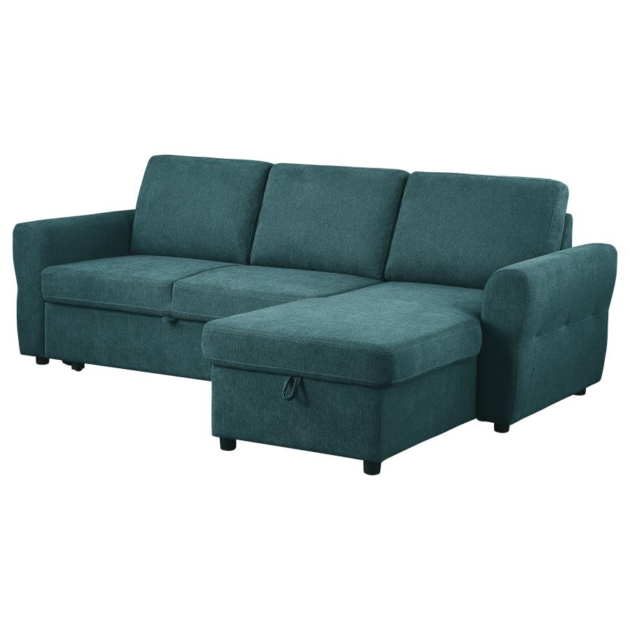 Samantha Upholstered Sleeper Sofa Sectional With Storage Chaise Teal Blue - (511087)