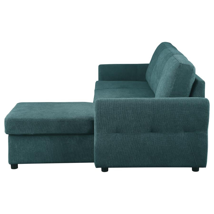 Samantha Upholstered Sleeper Sofa Sectional With Storage Chaise Teal Blue - (511087)