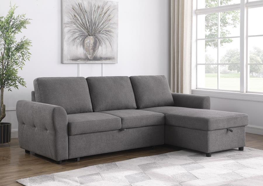 Samantha Upholstered Sleeper Sofa Sectional With Storage Chaise Grey - (511088)