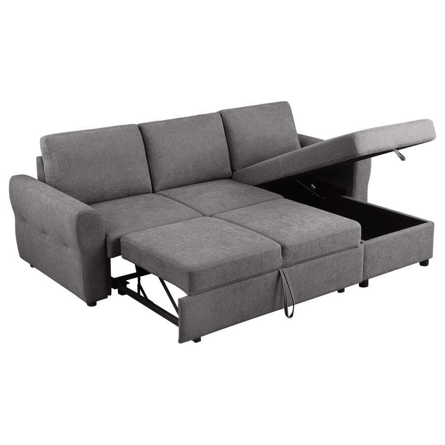 Samantha Upholstered Sleeper Sofa Sectional With Storage Chaise Grey - (511088)