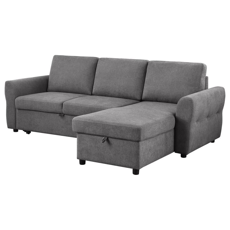 Samantha Upholstered Sleeper Sofa Sectional With Storage Chaise Grey - (511088)
