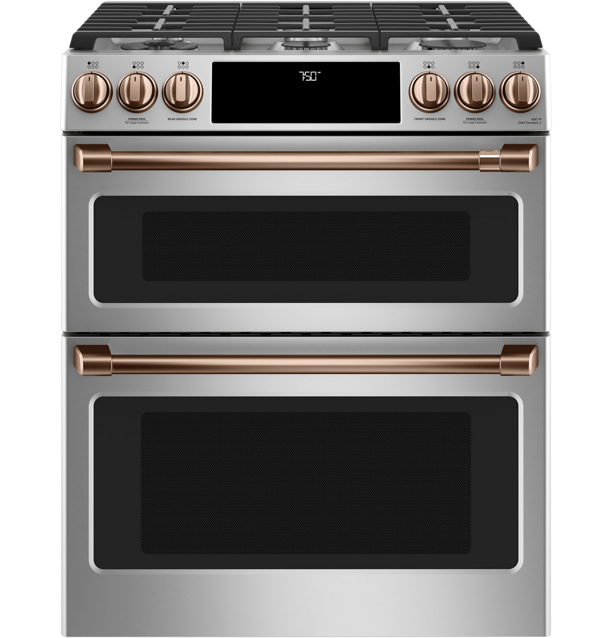 Caf(eback)(TM) 30" Smart Slide-In, Front-Control, Gas Double-Oven Range with Convection - (CGS750P2MS1)