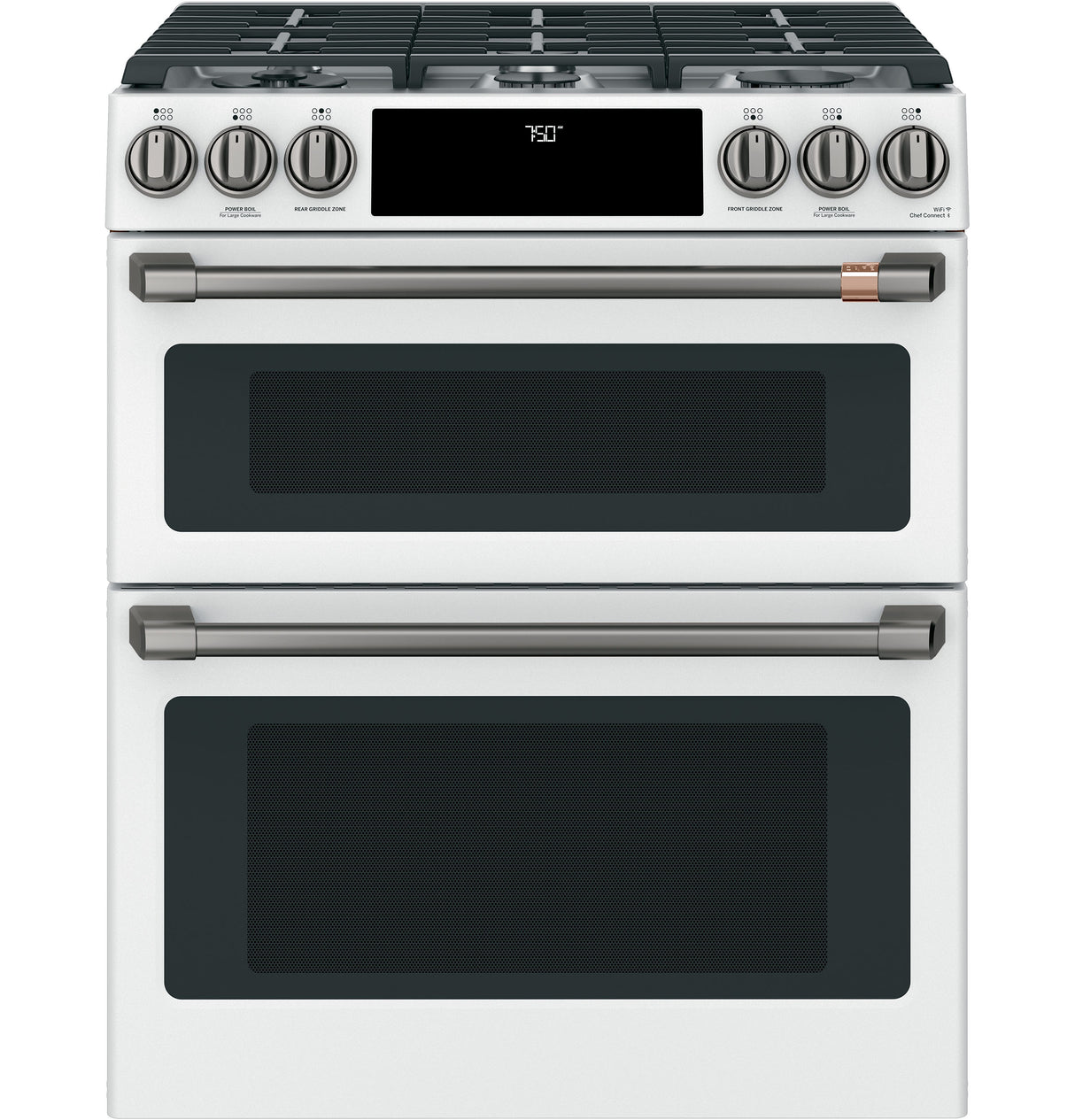 Caf(eback)(TM) 30" Smart Slide-In, Front-Control, Gas Double-Oven Range with Convection - (CGS750P4MW2)