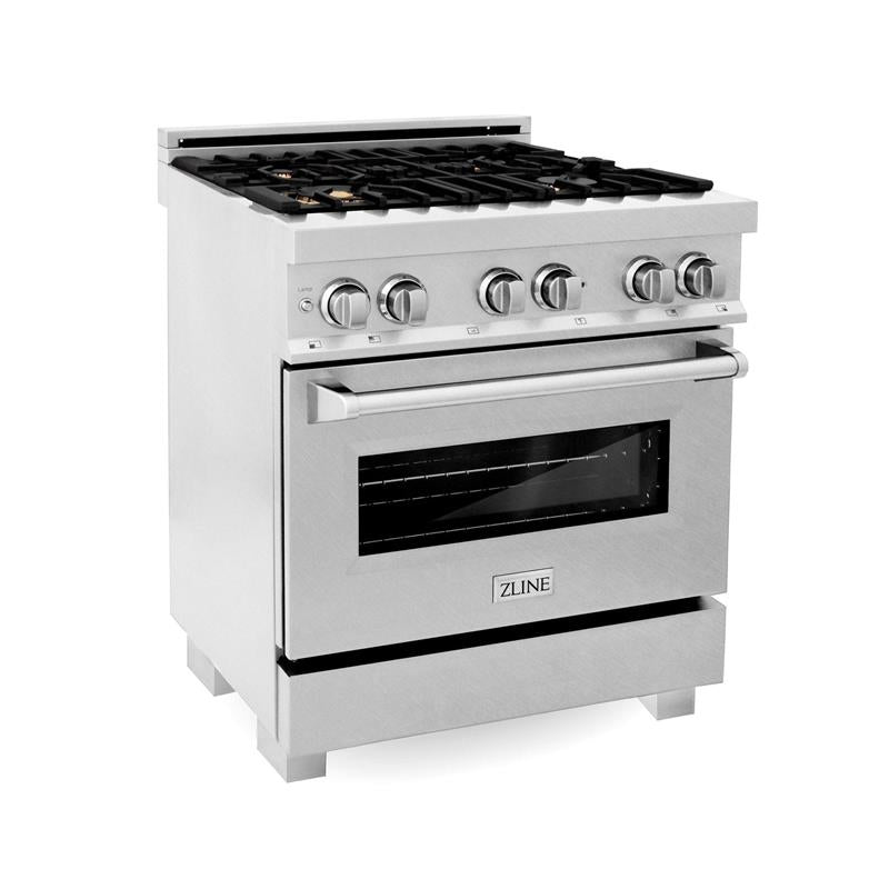 ZLINE 30 in. 4.0 cu. ft. Dual Fuel Range with Gas Stove and Electric Oven in All DuraSnow Stainless Steel with Color Door Options (RAS-SN-30) [Color: DuraSnow Stainless Steel with Brass Burners] - (RASSNBR30)