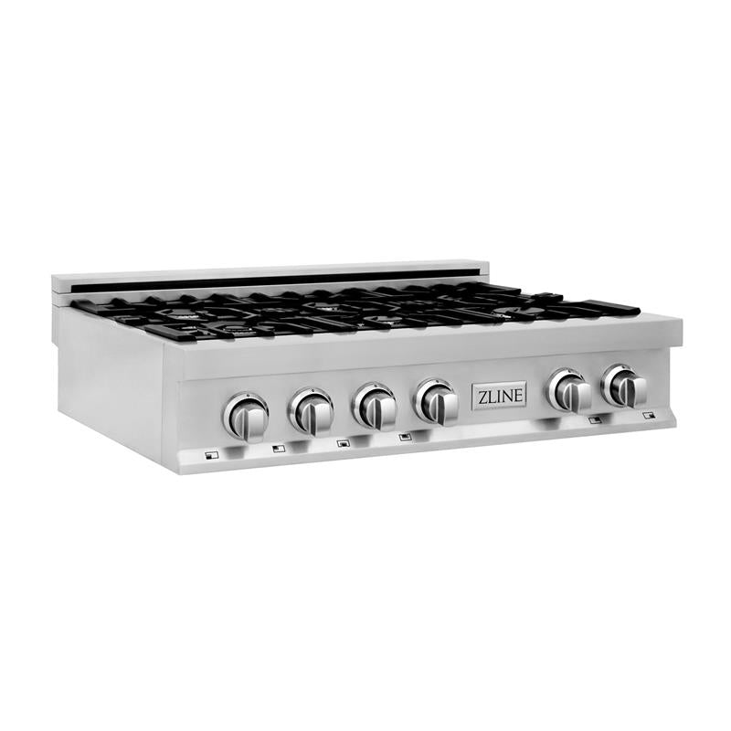 ZLINE 36 in. Porcelain Gas Stovetop with 6 Gas Burners (RT36) Available with Brass Burners [Color: Stainless Steel] - (RT36)