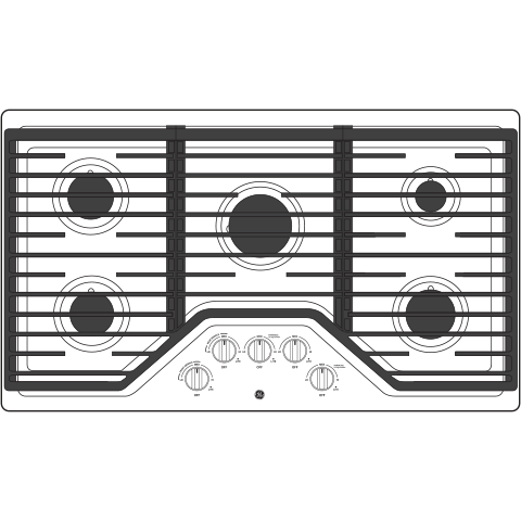 GE(R) 36" Built-In Gas Cooktop with 5 Burners and Dishwasher Safe Grates - (JGP5036SLSS)