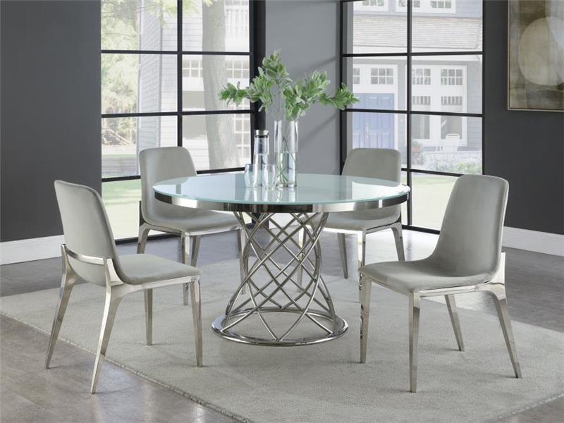 Irene 5-piece Round Glass Top Dining Set White and Chrome - (110401S5)