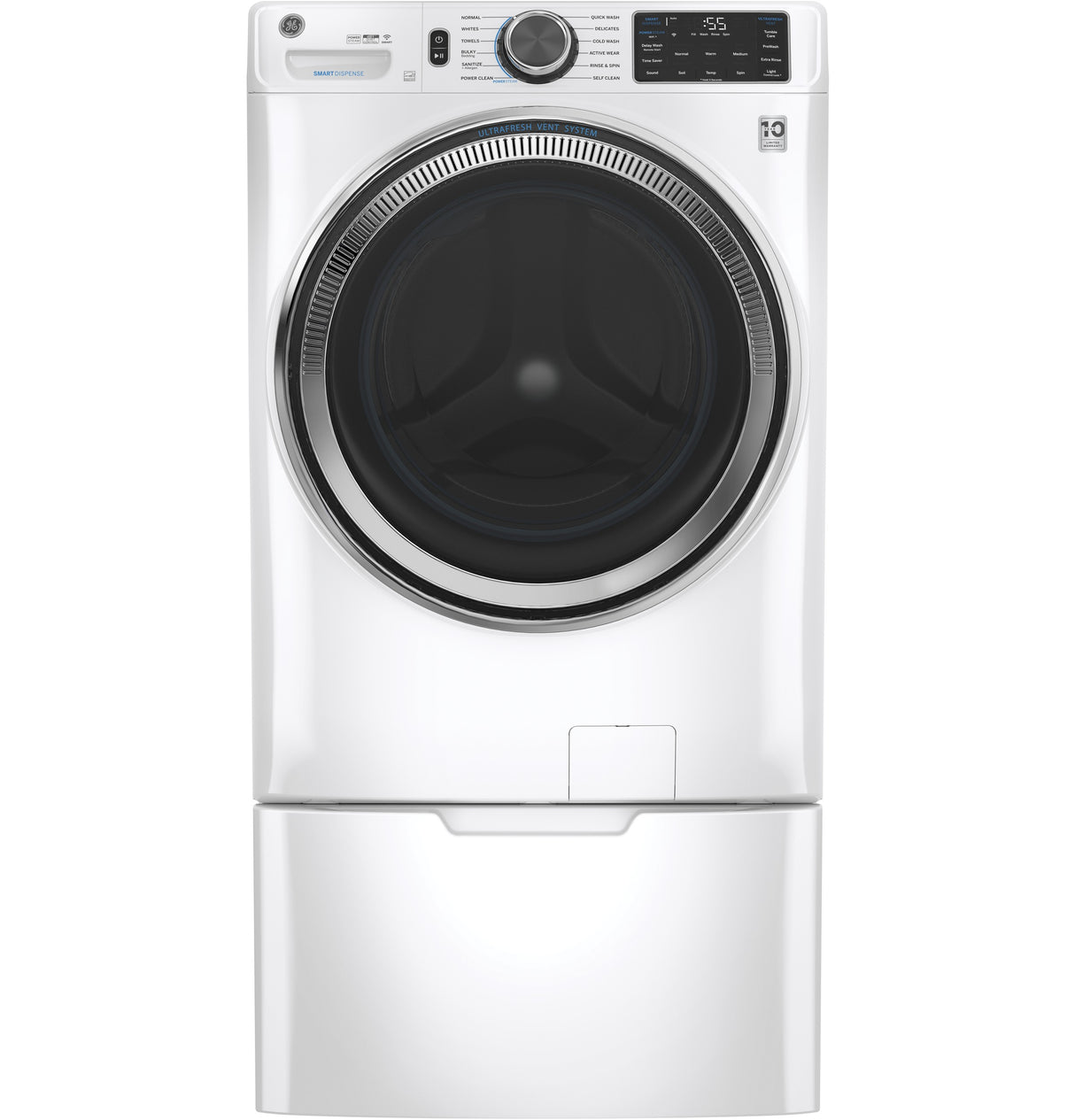 GE(R) ENERGY STAR(R) 4.8 cu. ft. Capacity Smart Front Load Steam Washer with SmartDispense(TM) UltraFresh Vent System with OdorBlock(TM) and Sanitize + Allergen - (GFW650SSNWW)