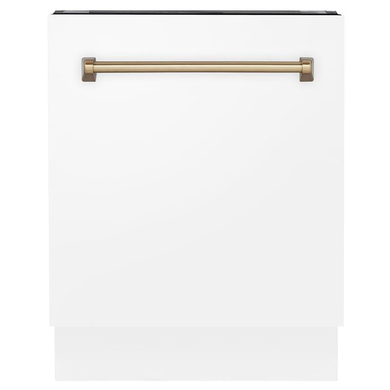 ZLINE Autograph Edition 24" 3rd Rack Top Control Tall Tub Dishwasher in White Matte with Accent Handle, 51dBa (DWVZ-WM-24) [Color: Champagne Bronze] - (DWVZWM24CB)
