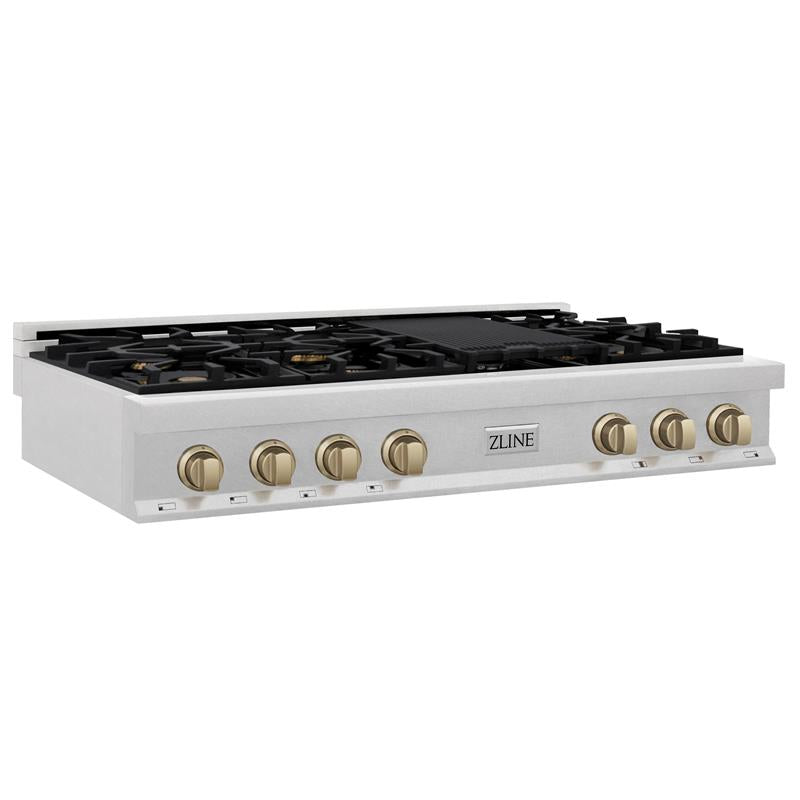 ZLINE Autograph Edition 48 in. Porcelain Rangetop with 7 Gas Burners in DuraSnow Stainless Steel and Accents (RTSZ-48) [Color: Champagne Bronze] - (RTSZ48CB)