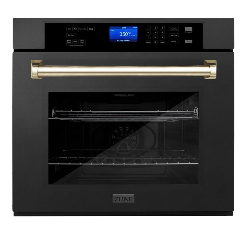 ZLINE 30" Autograph Edition Single Wall Oven with Self Clean and True Convection in Black Stainless Steel (AWSZ-30-BS) [Color: Gold] - (AWSZ30BSG)