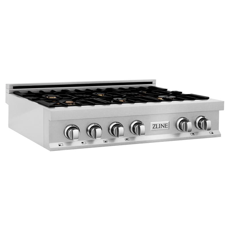 ZLINE 36 in. Porcelain Rangetop in DuraSnow Stainless Steel with 6 Gas Burners (RTS-36) Available with Brass Burners [Color: DuraSnow Stainless Steel with Brass Burners] - (RTSBR36)