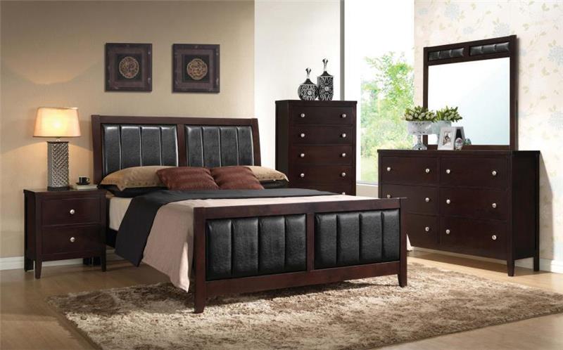 Carlton Cappuccino Upholstered Queen Five-piece Bedroom Set - (202091QS5)