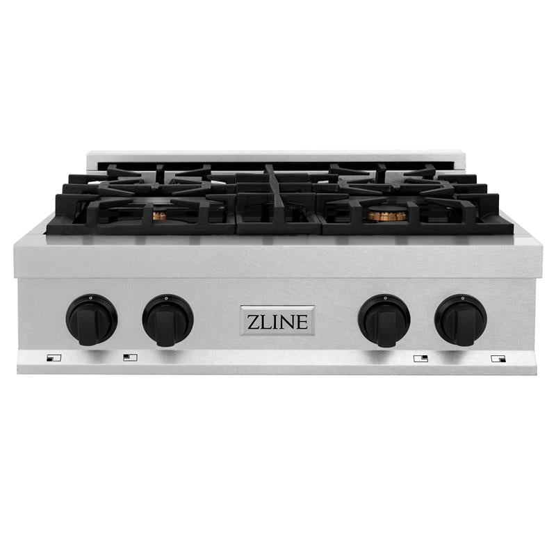 ZLINE Autograph Edition 30 in. Porcelain Rangetop with 4 Gas Burners in DuraSnow Stainless Steel with Accents (RTSZ-30) [Color: Matte Black Accents] - (RTSZ30MB)
