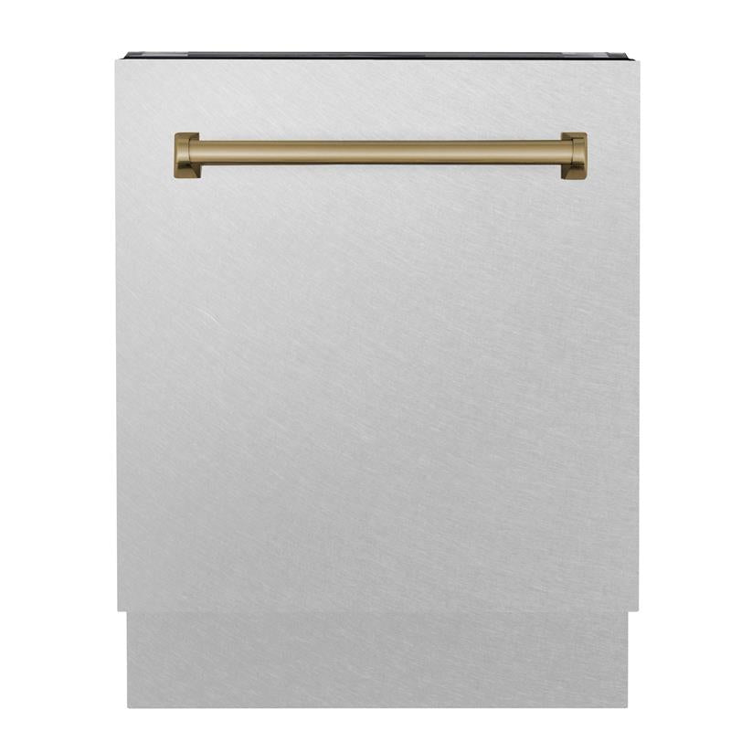 ZLINE Autograph Edition 24" 3rd Rack Top Control Tall Tub Dishwasher in DuraSnow Stainless Steel with Accent Handle, 51dBa (DWVZ-SN-24) [Color: Champagne Bronze] - (DWVZSN24CB)