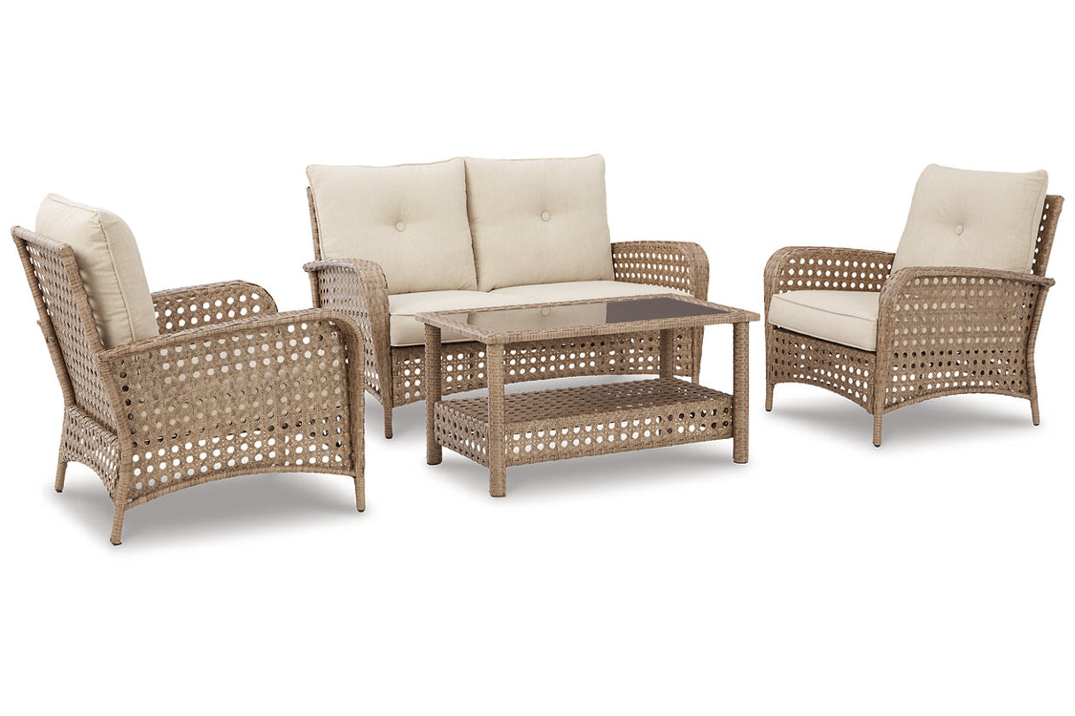Braylee Outdoor Loveseat, 2 Lounge Chairs and Coffee Table - (P345P1)