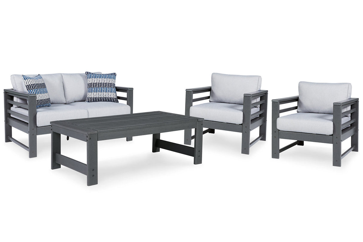 Amora Outdoor Loveseat, 2 Lounge Chairs and Coffee Table - (P417P1)