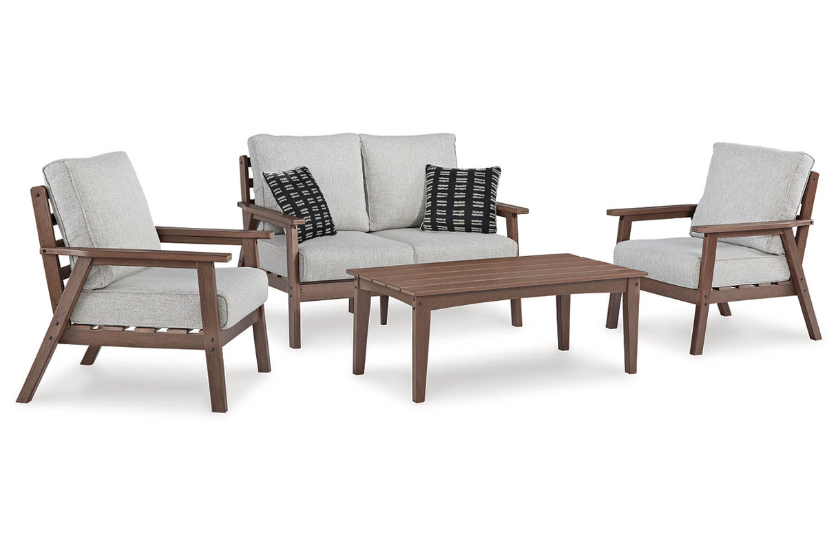 Emmeline Outdoor Loveseat, 2 Lounge Chairs and Coffee Table - (P420P1)