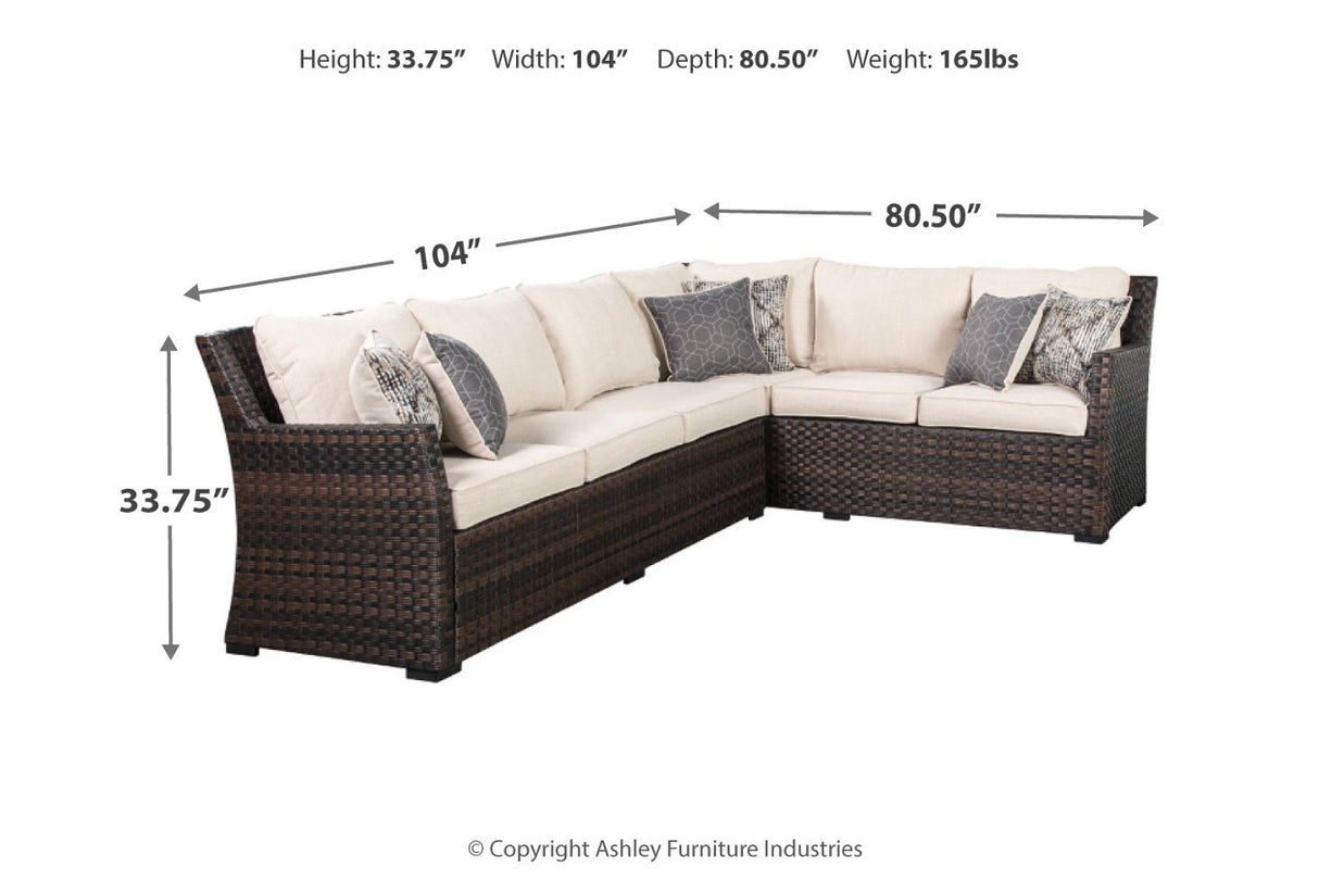 Easy Isle 3-piece Outdoor Sofa Sectional With Lounge Chair and Table - (P455P2)
