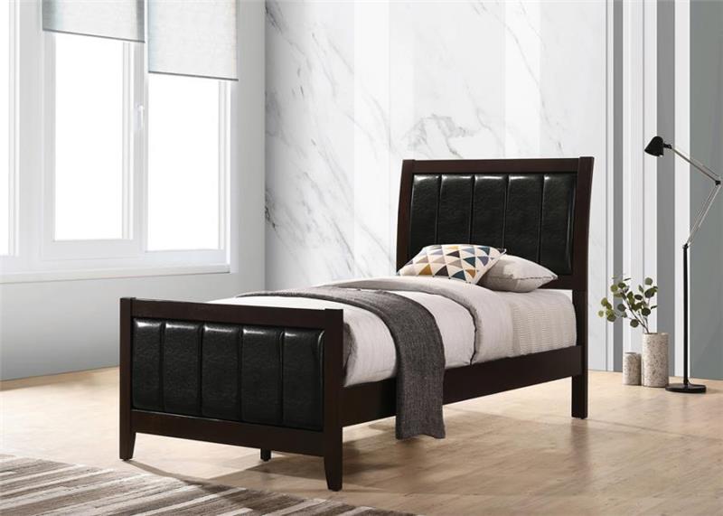 Carlton 4-piece Twin Upholstered Bedroom Set Cappuccino and Black - (202091TS4)
