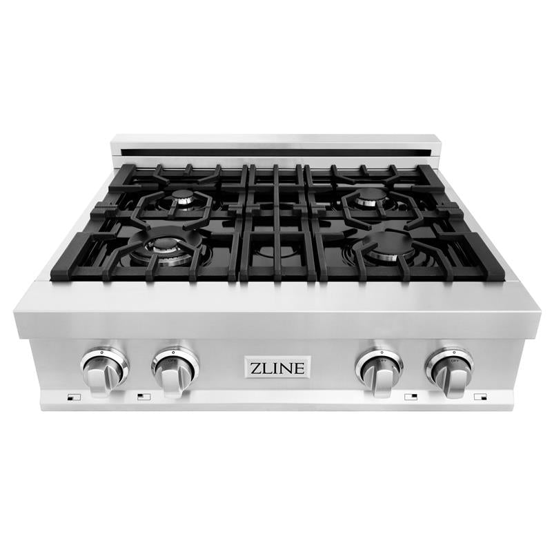 ZLINE 30 in. Porcelain Gas Stovetop with 4 Gas Burners (RT30) Available with Brass Burners [Color: Stainless Steel] - (RT30)