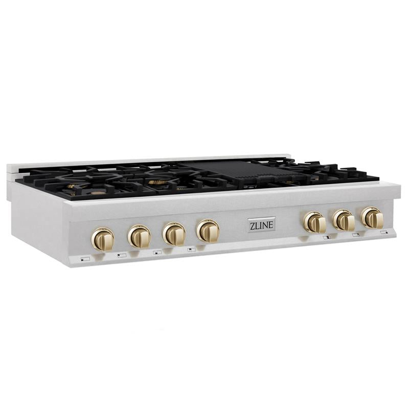 ZLINE Autograph Edition 48 in. Porcelain Rangetop with 7 Gas Burners in DuraSnow Stainless Steel and Accents (RTSZ-48) [Color: Gold] - (RTSZ48G)