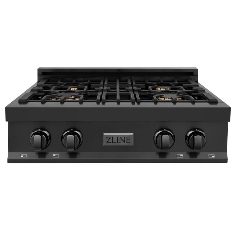 ZLINE 30 in. Porcelain Rangetop in Black Stainless with 4 Gas Burners (RTB-BR-30) with Brass Burners - (RTBBR30)