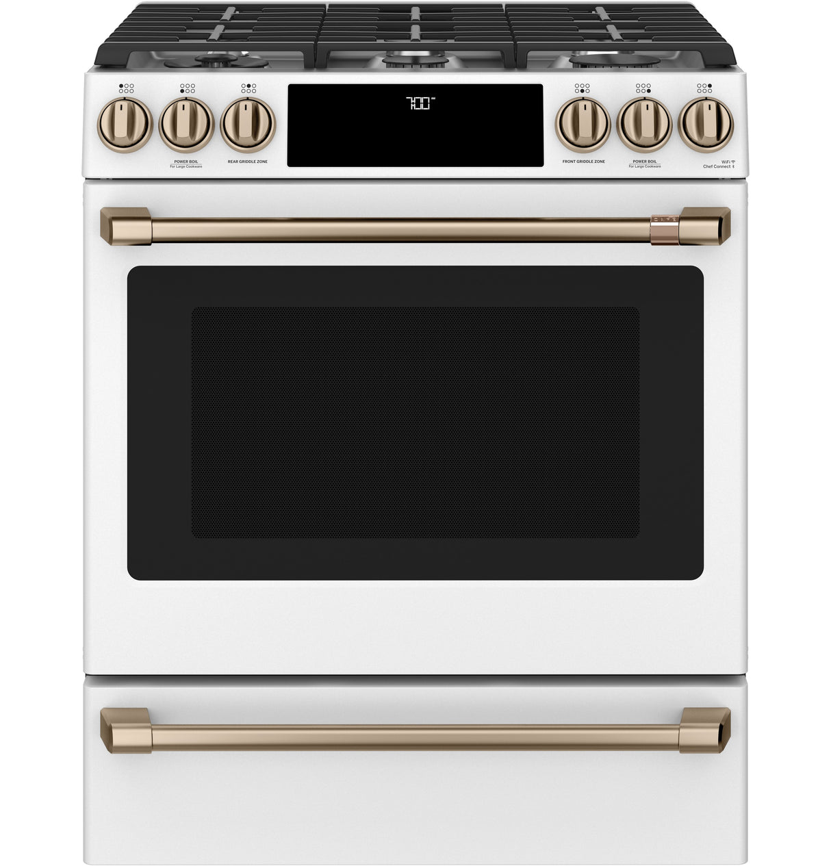Caf(eback)(TM) 30" Smart Slide-In, Front-Control, Gas Range with Convection Oven - (CGS700P4MW2)