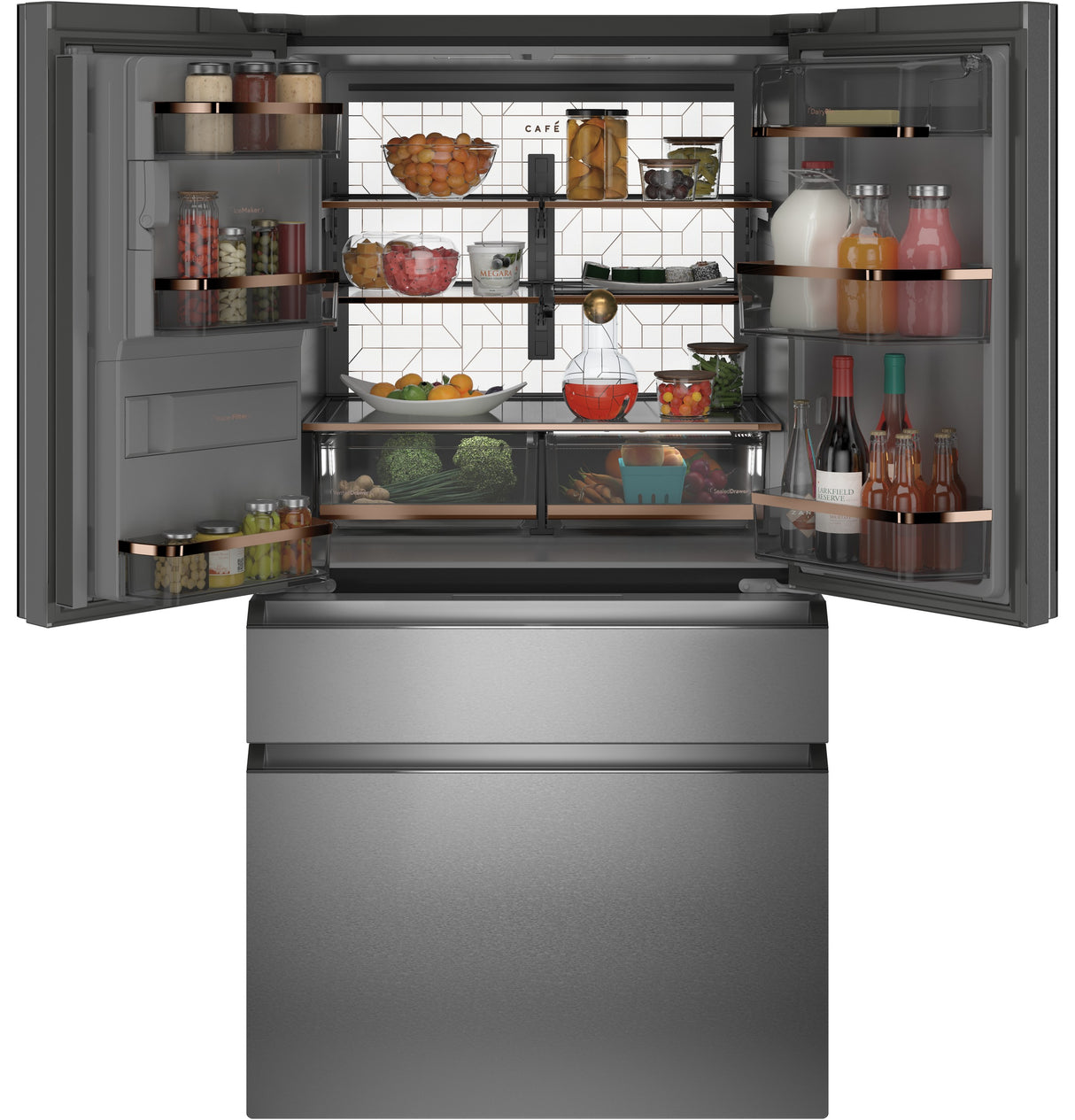 Caf(eback)(TM) ENERGY STAR(R) 27.8 Cu. Ft. Smart 4-Door French-Door Refrigerator in Platinum Glass - (CVE28DM5NS5)