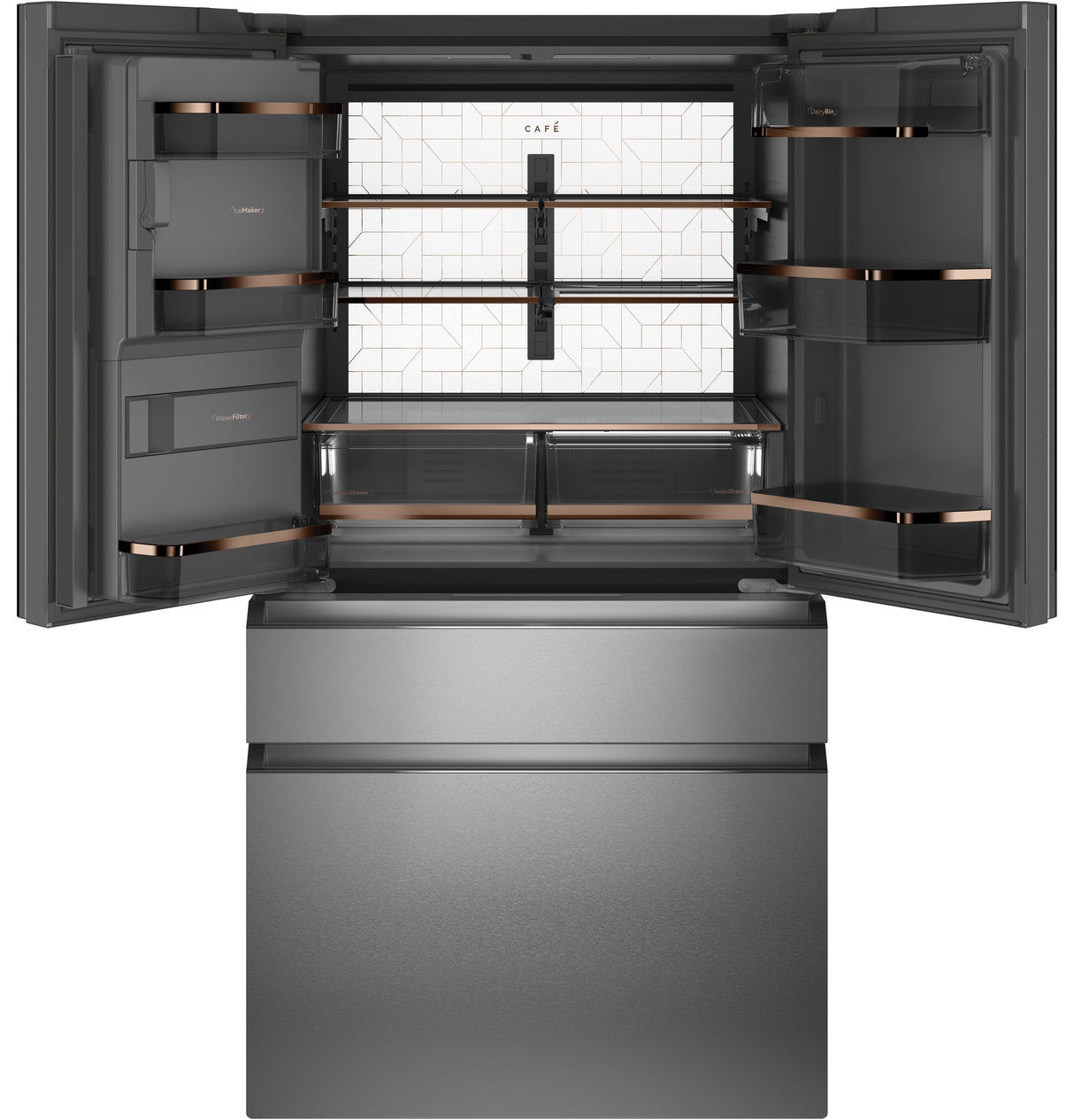 Caf(eback)(TM) ENERGY STAR(R) 22.3 Cu. Ft. Smart Counter-Depth 4-Door French-Door Refrigerator in Platinum Glass - (CXE22DM5PS5)