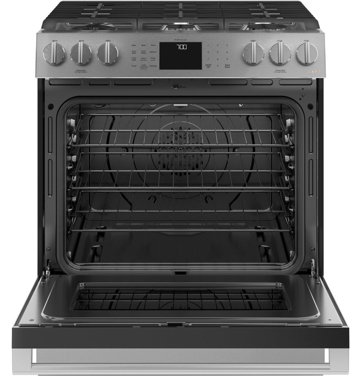 Caf(eback)(TM) 30" Smart Slide-In, Front-Control, Gas Range with Convection Oven in Platinum Glass - (CGS700M2NS5)