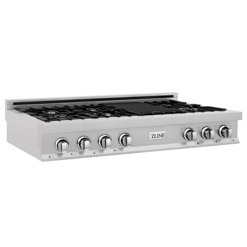 ZLINE 48 in. Porcelain Gas Stovetop in DuraSnow Stainless Steel with 7 Gas Burners and Griddle (RTS-48) Available with Brass Burners [Color: DuraSnow Stainless Steel] - (RTS48)