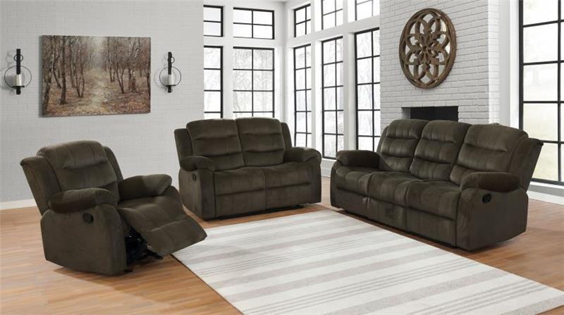 Rodman Chocolate Reclining Three-piece Living Room Set - (601881S3)