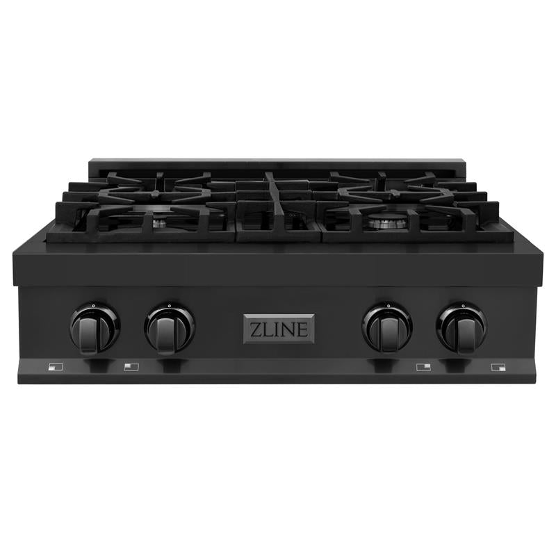 ZLINE 30 in. Porcelain Rangetop in Black Stainless with 4 Gas Burners (RTB-30) Available with Brass Burners - (RTB30)