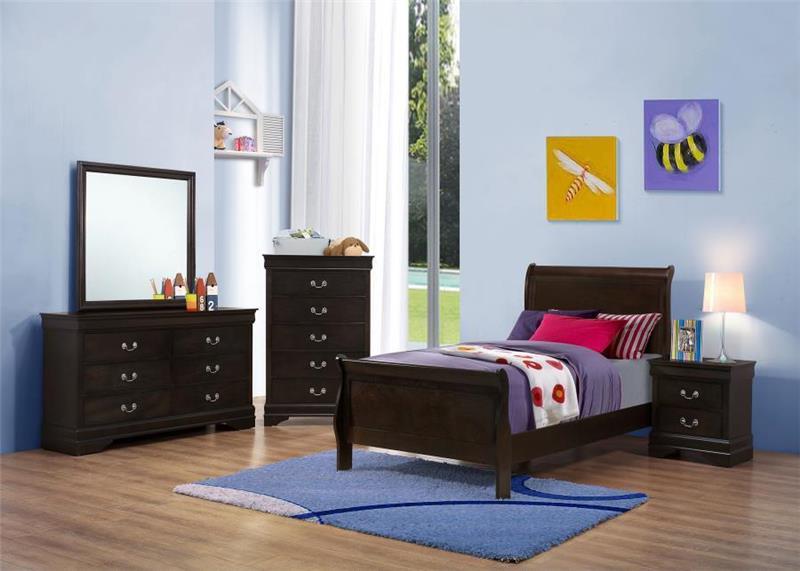 Louis Philippe Traditional Cappuccino Twin Four-piece Bedroom Set - (202411TS4)