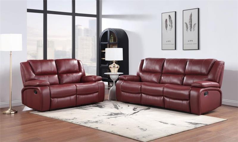 Camila 2-piece Upholstered Reclining Sofa Set Red Faux Leather - (610241S2)