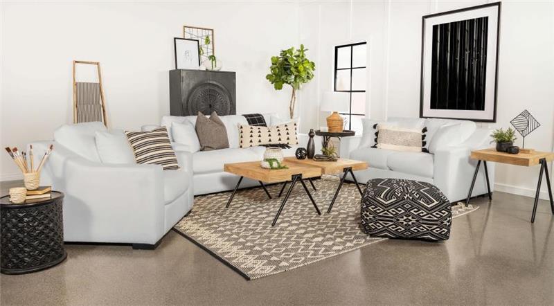 Ashlyn 3-piece Upholstered Sloped Arms Living Room Set White - (509891S3)