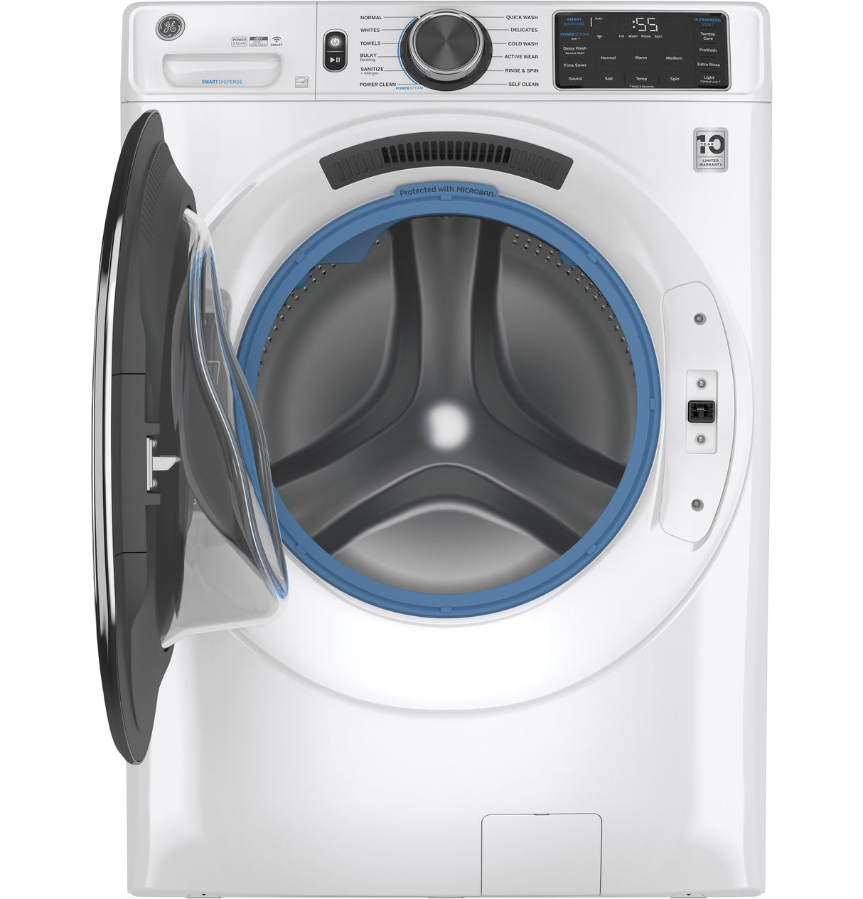 GE(R) ENERGY STAR(R) 4.8 cu. ft. Capacity Smart Front Load Steam Washer with SmartDispense(TM) UltraFresh Vent System with OdorBlock(TM) and Sanitize + Allergen - (GFW650SSNWW)