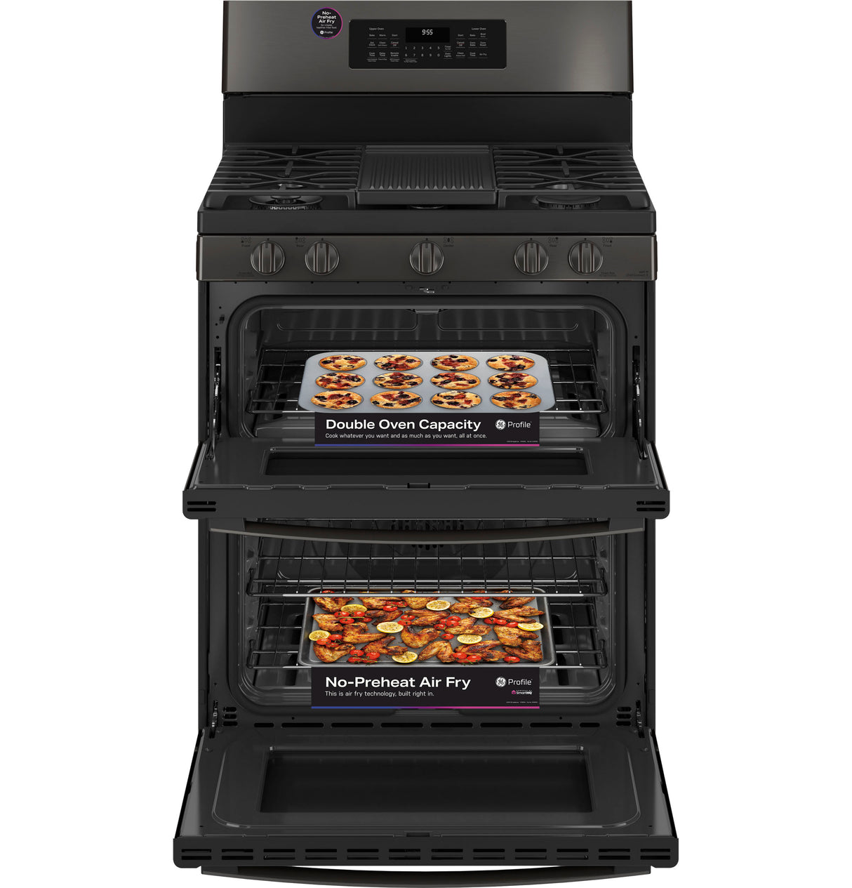 GE Profile(TM) 30" Free-Standing Gas Double Oven Convection Range with No Preheat Air Fry - (PGB965BPTS)