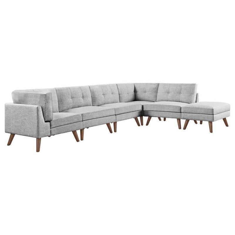 Churchill 6-piece Upholstered Modular Tufted Sectional Grey and Walnut - (551301SET)