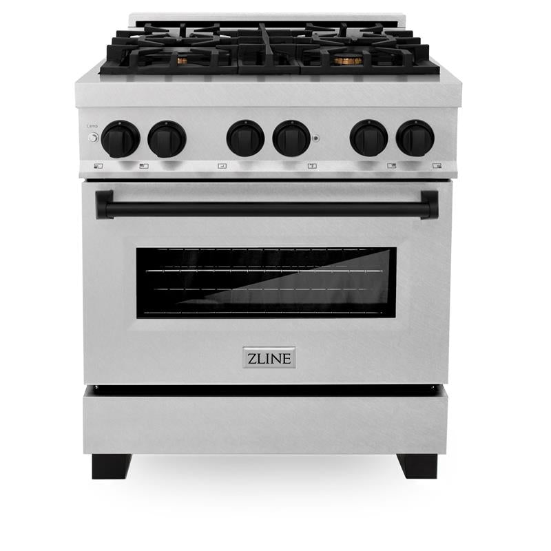 ZLINE Autograph Edition 30" 4.0 cu. ft. Dual Fuel Range with Gas Stove and Electric Oven in DuraSnow Stainless Steel with Accents (RASZ-SN-30) [Color: Matte Black] - (RASZSN30MB)