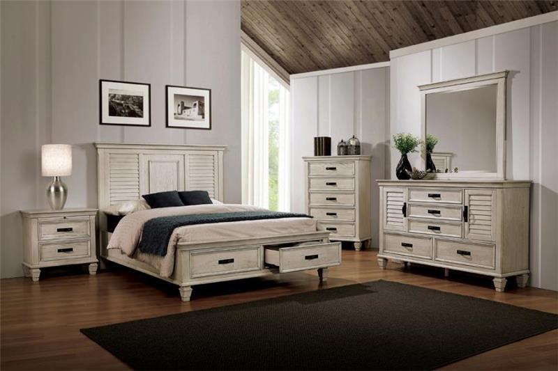 Franco 5-piece Queen Storage Bedroom Set Antique White - (205330QS5)