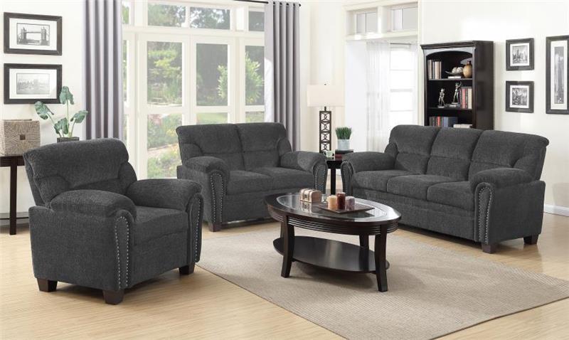 Clemintine Grey Three-piece Living Room Set - (506574S3)