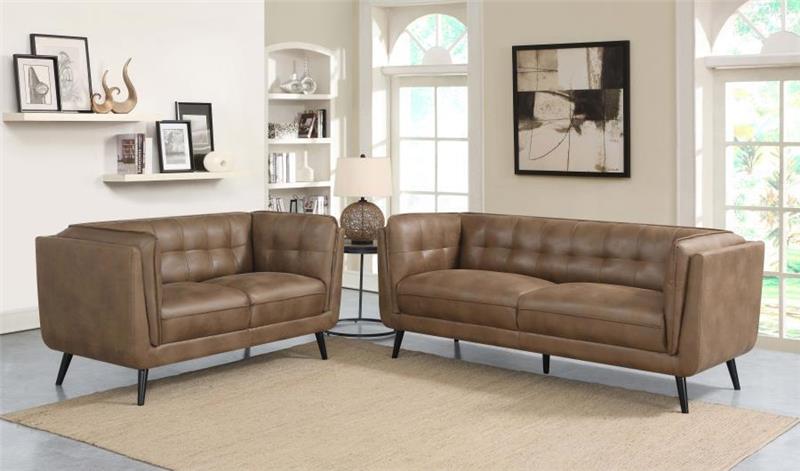 Thatcher 2-piece Upholstered Button Tufted Living Room Set Brown - (509421S2)